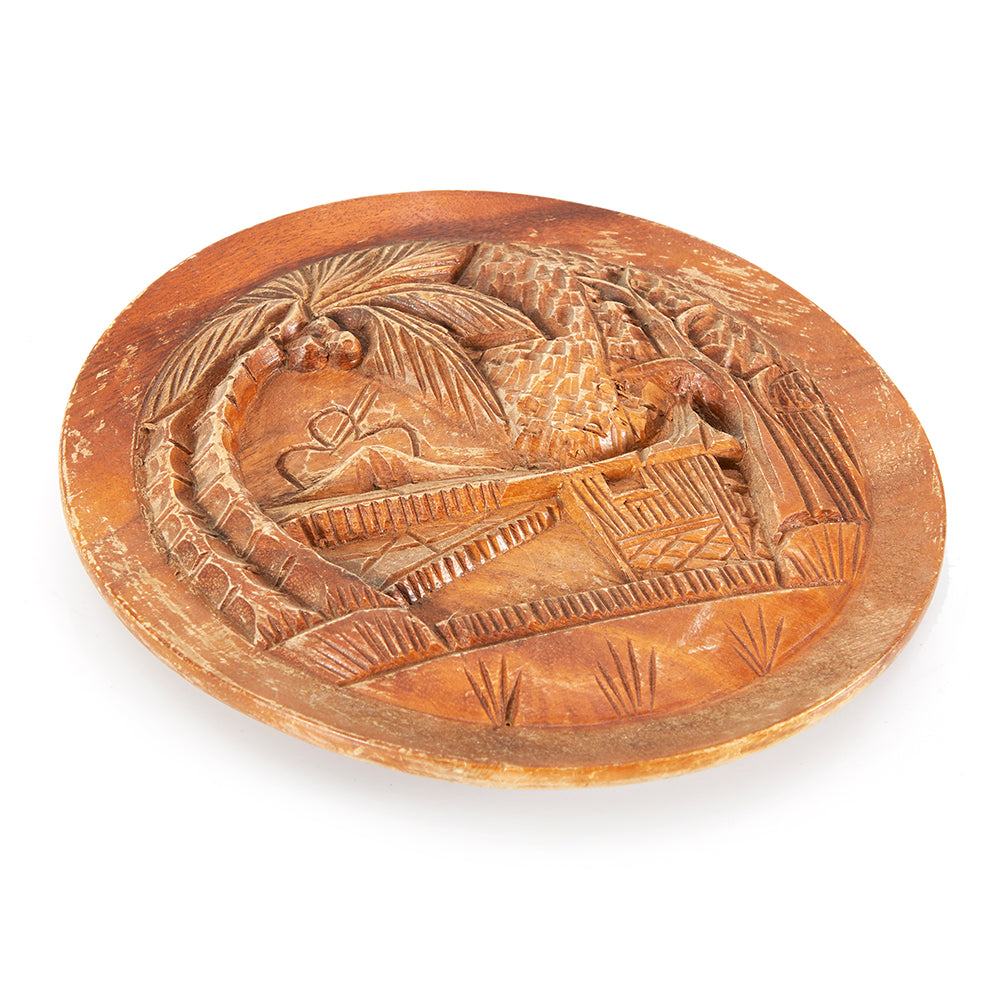 Brown Carved Wood Plate (A+D)