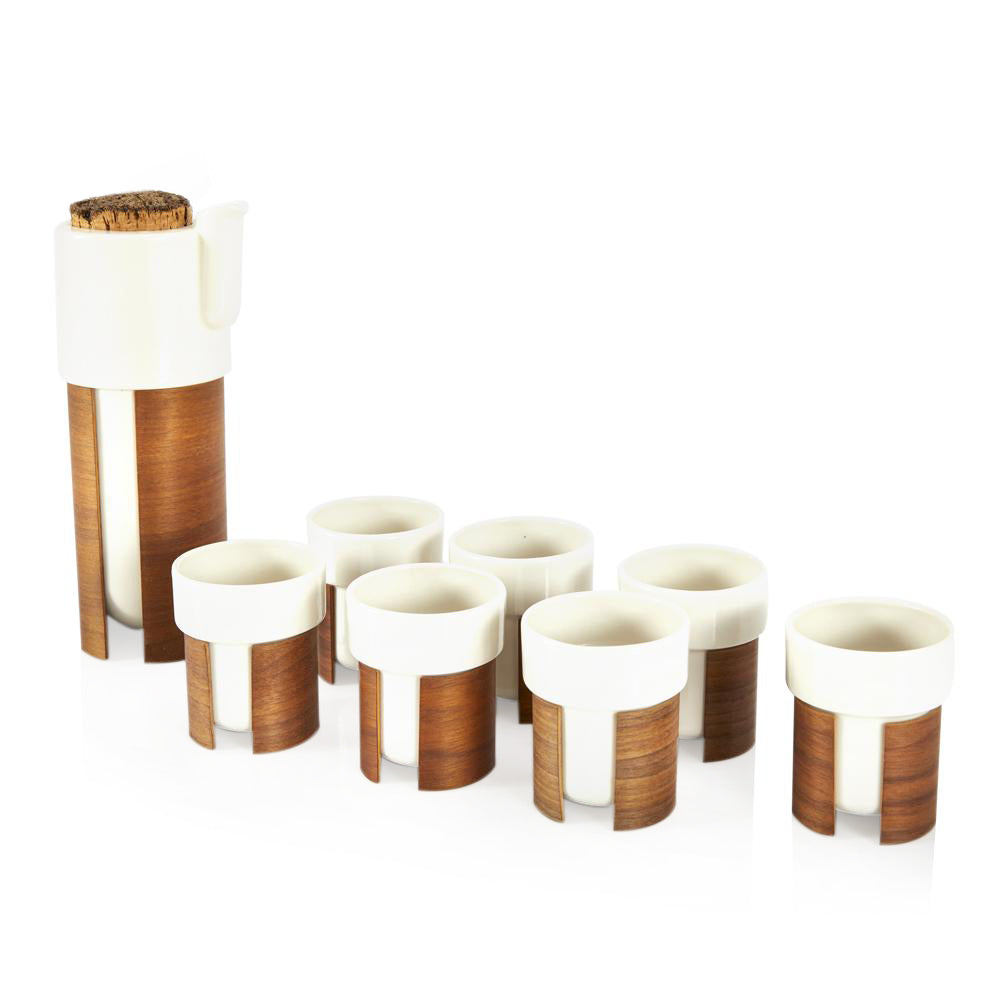 White + Bentwood Tea Set - Pitcher and Cups