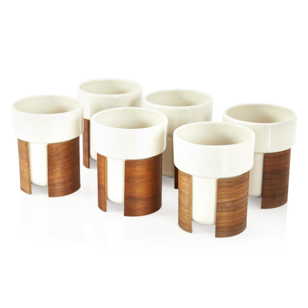 White + Bentwood Tea Set - Pitcher and Cups