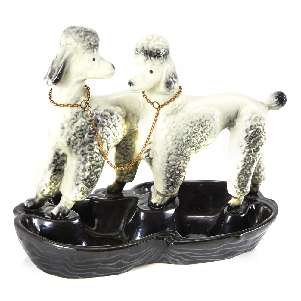 White and Black Ceramic Poodle Ashtray