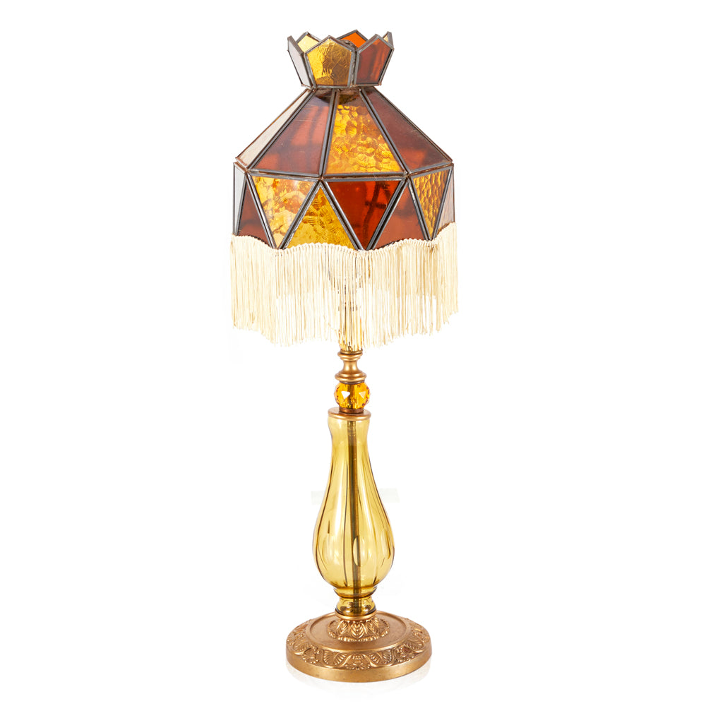Red Yellow Stained Glass Shade Table Lamp