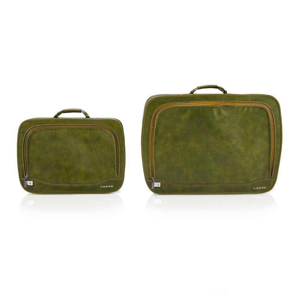 Green Leather Suitcase Pair