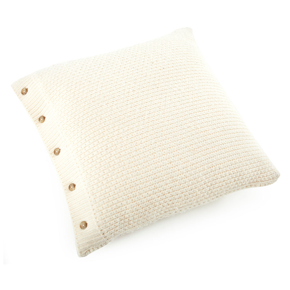 Cream Modern Knit Button Pillow