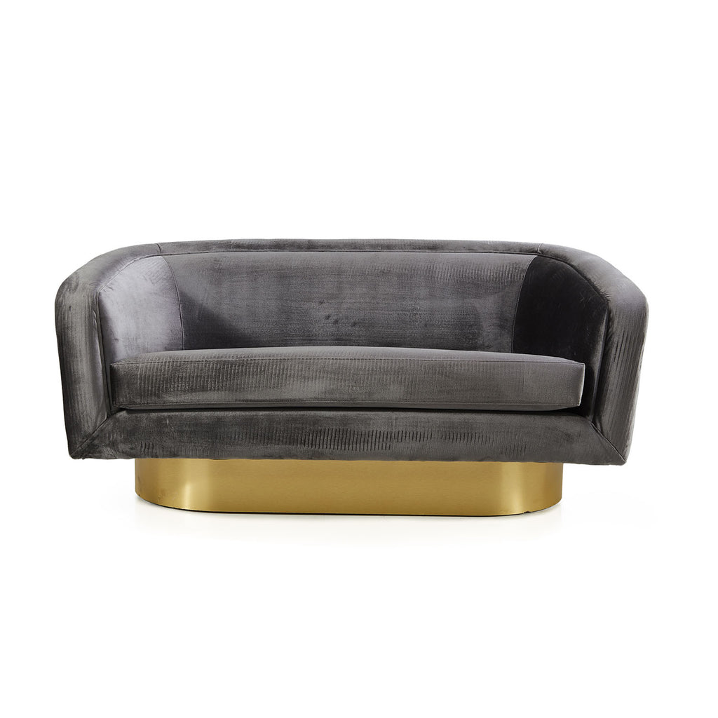 Charcoal Velvet and Gold Love Seat