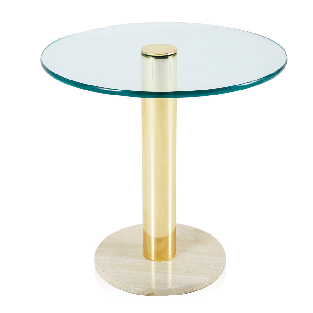 Glass Top Brass and Marble Base Side Table