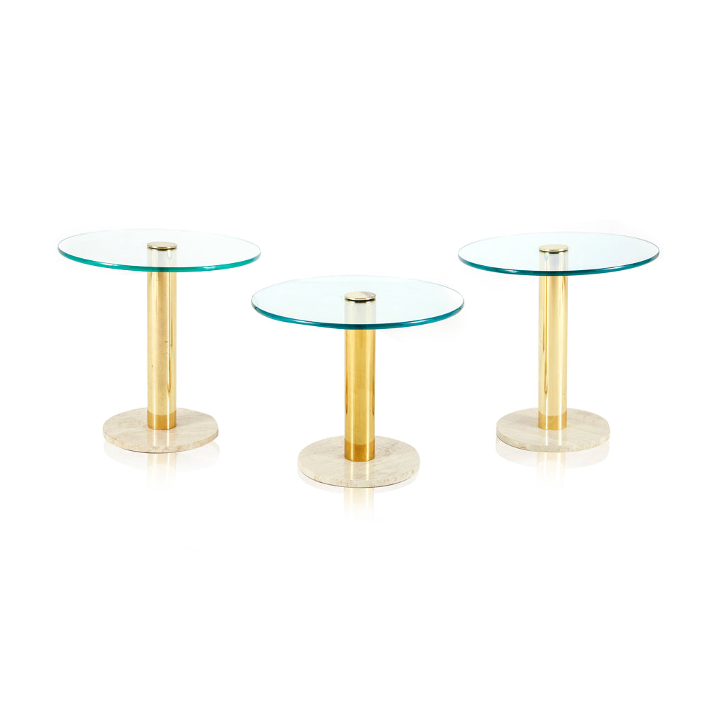 Glass Top Brass and Marble Base Side Table