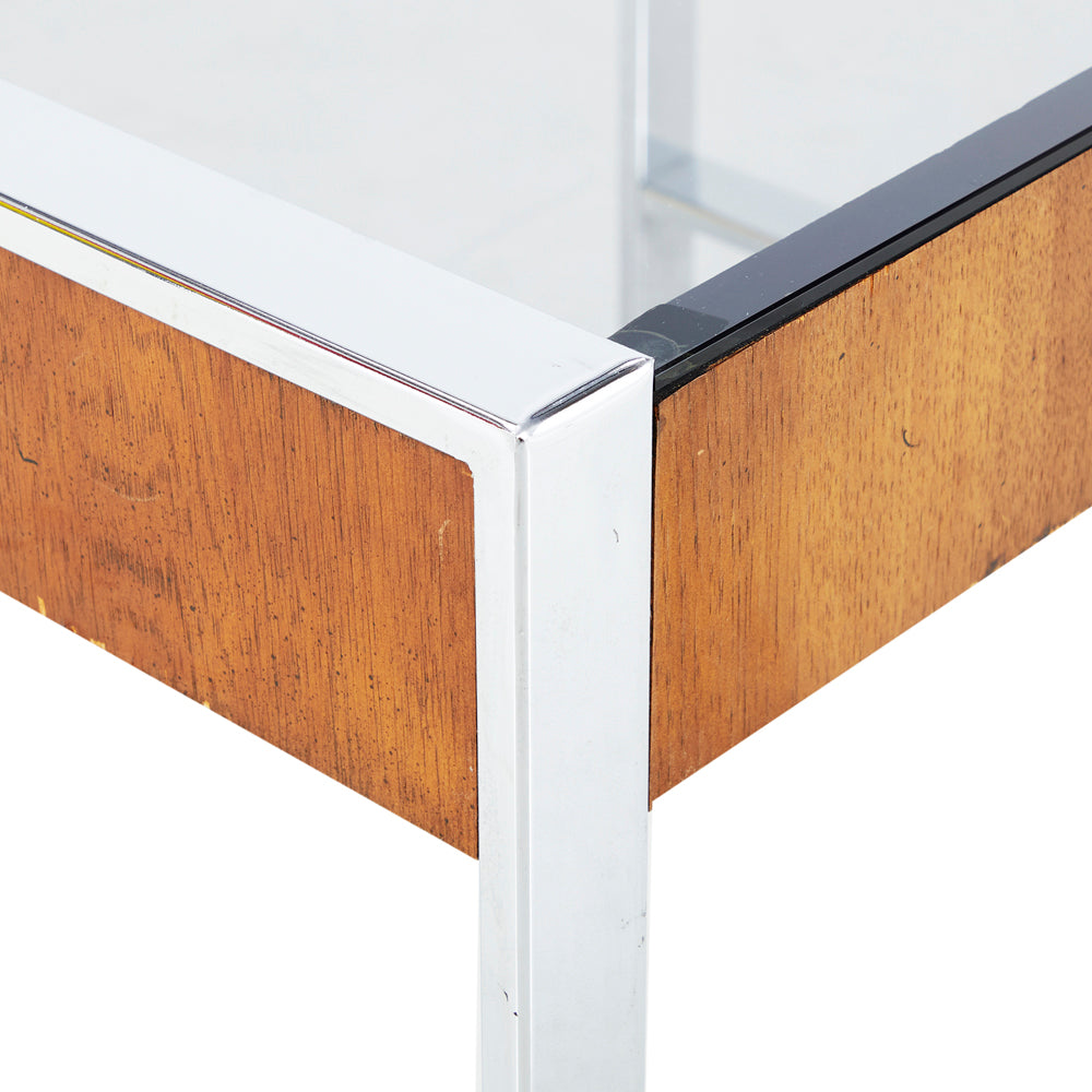 Smoked Glass / Chrome / Wood Side Table