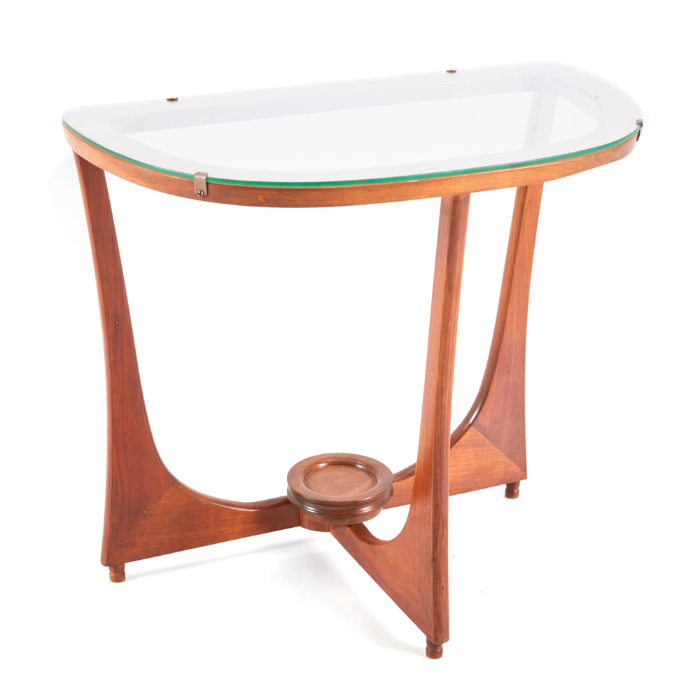 Wood & Glass Mid Century Three Legged End Table
