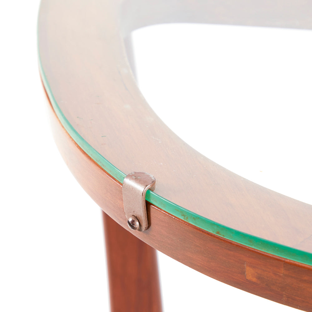 Wood & Glass Mid Century Three Legged End Table