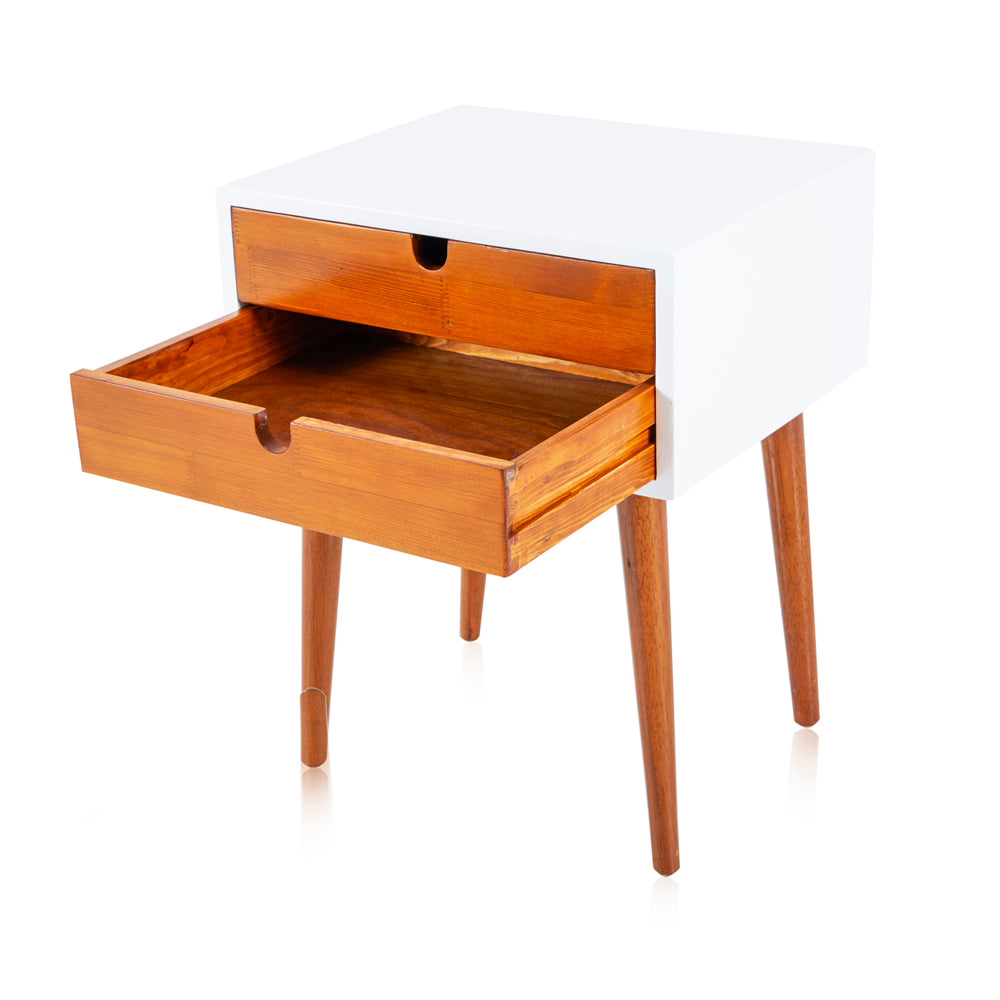 White & Wood Modern Bedside Table