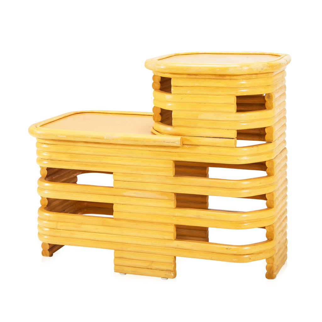 Wood Ratan Tiered Side Table