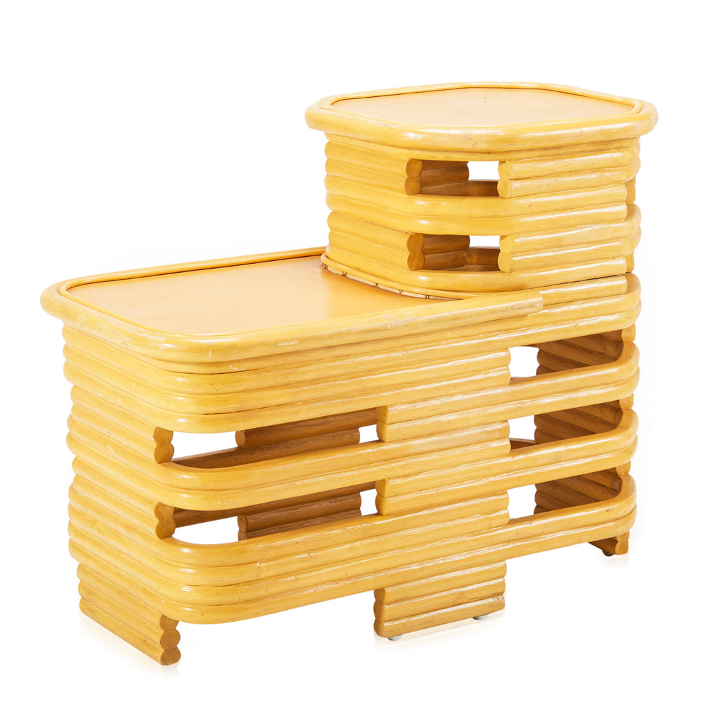 Wood Ratan Tiered Side Table