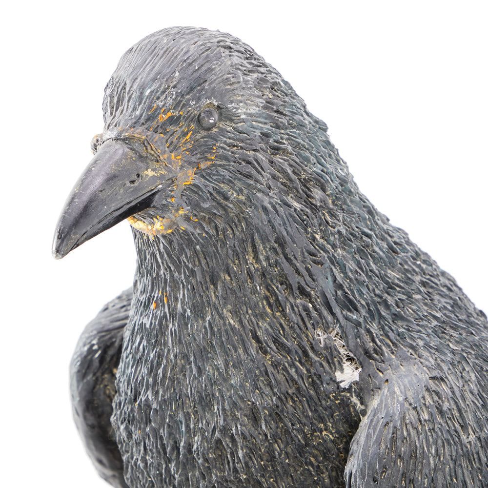 Crow Perched on Rock Sculpture