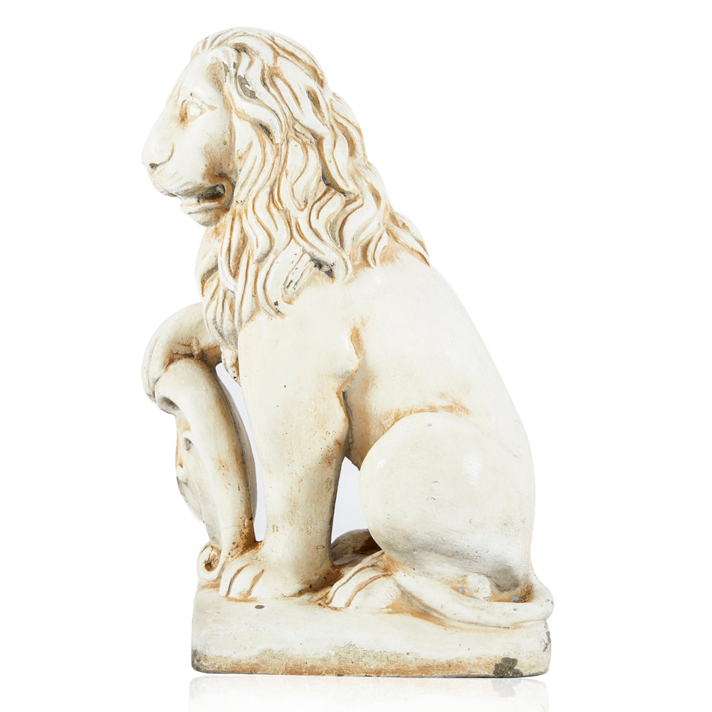 Cream Plaster Lion Floor Sculpture
