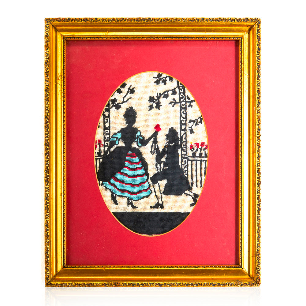 Needlepoint Red and Black Rose Offering Artwork
