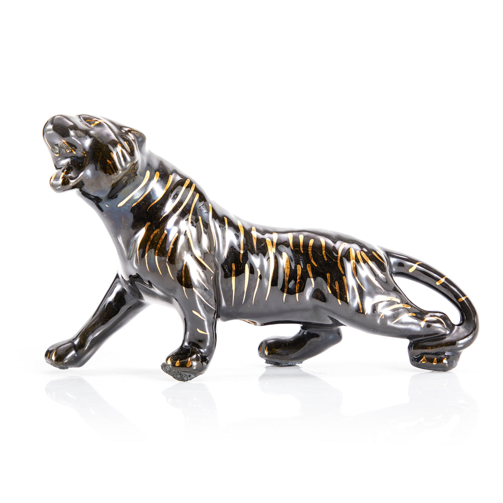 Ceramic Black Gold Striped Tiger Figurine