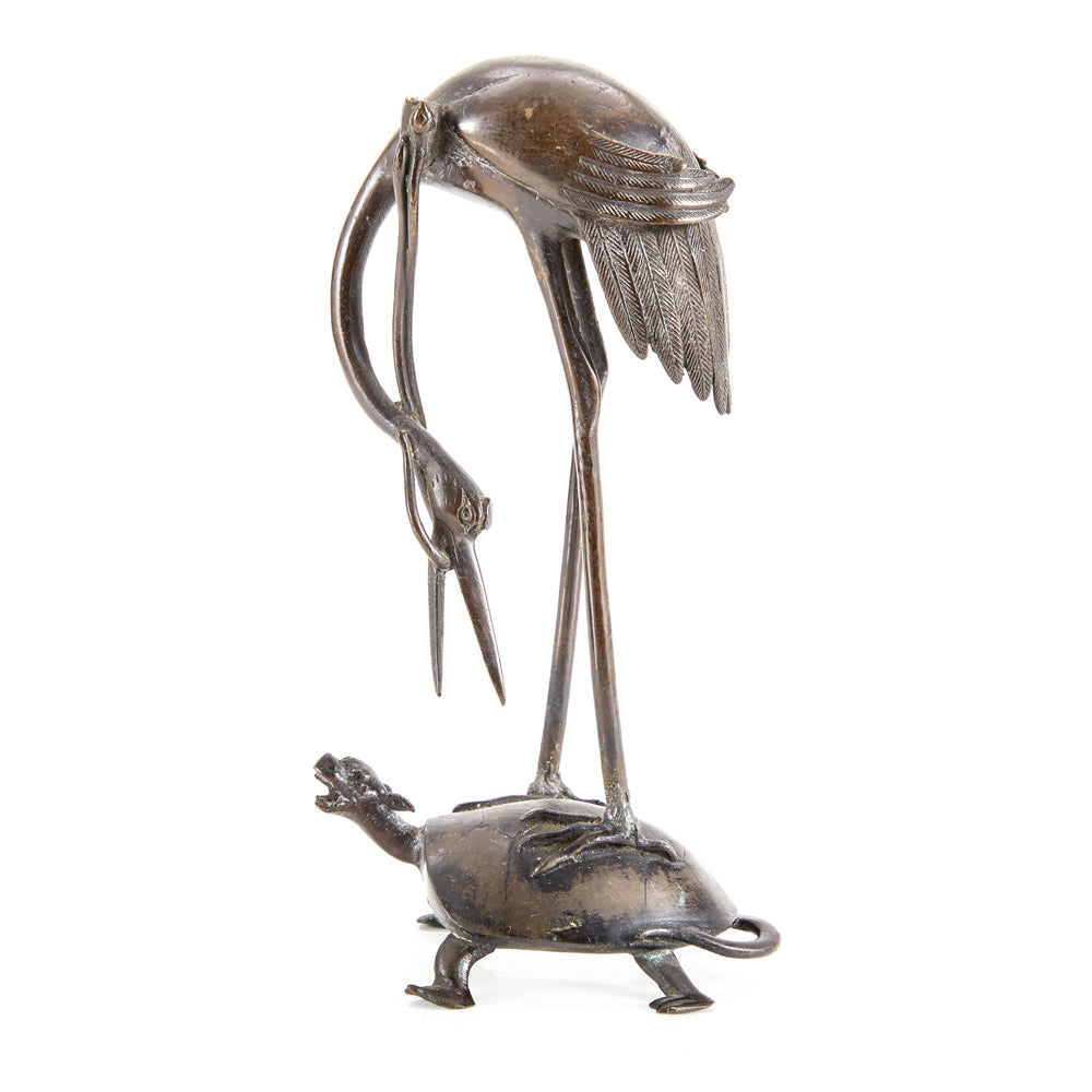 Bronze Crane and Tortoise Statue
