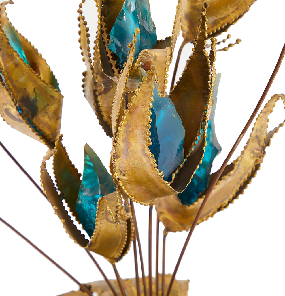 Sapphire + Brass Plant Mid Century Sculpture