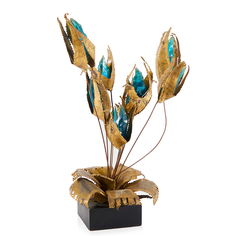 Sapphire + Brass Plant Mid Century Sculpture