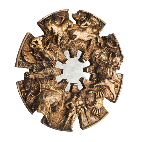 Bronze Zodiac Round Mirror Wall Art Sculpture