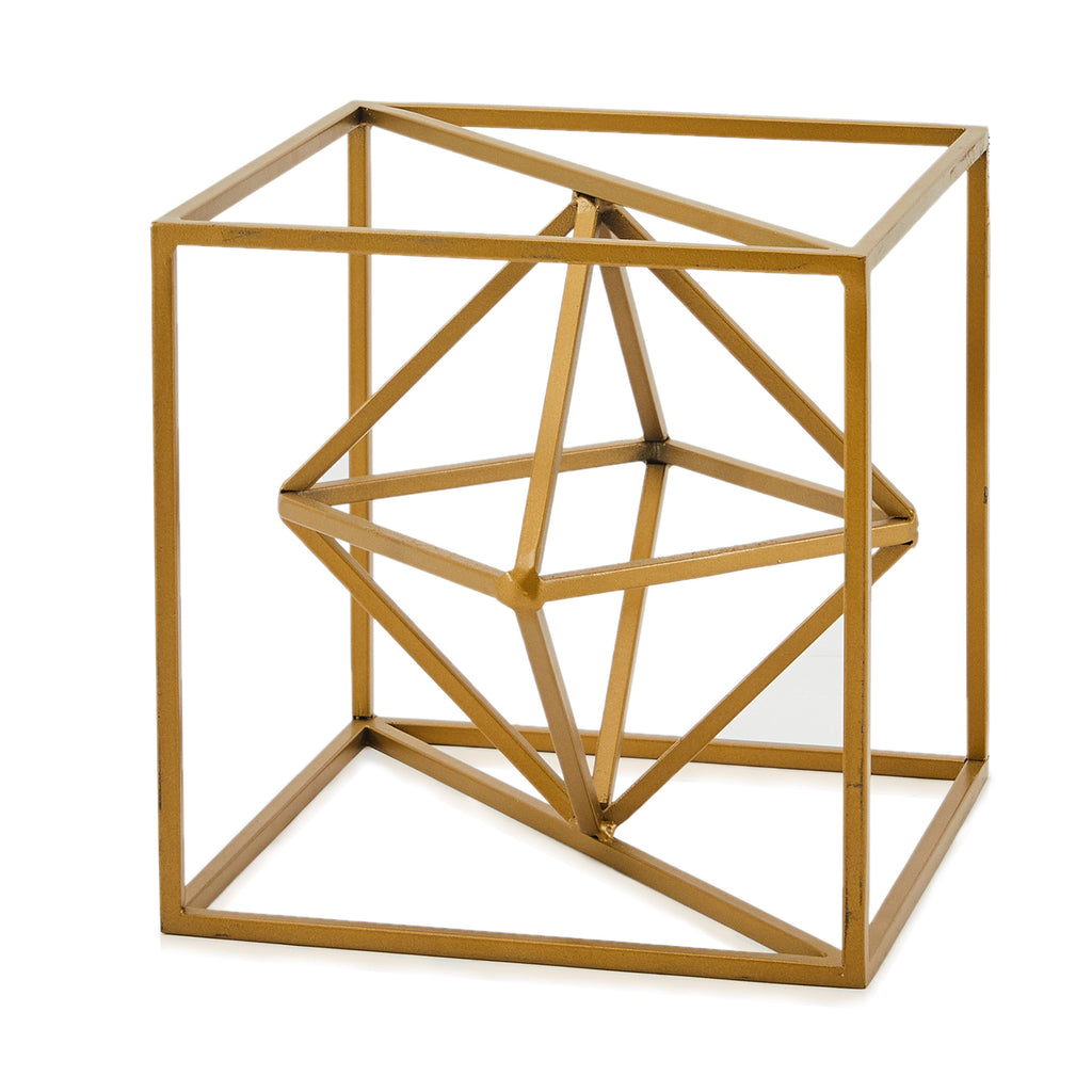 Gold Geometric Cube Table Sculpture (A+D)
