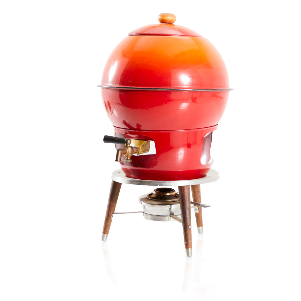 Red - Orange Metal Samovar / Tea Serving Container
