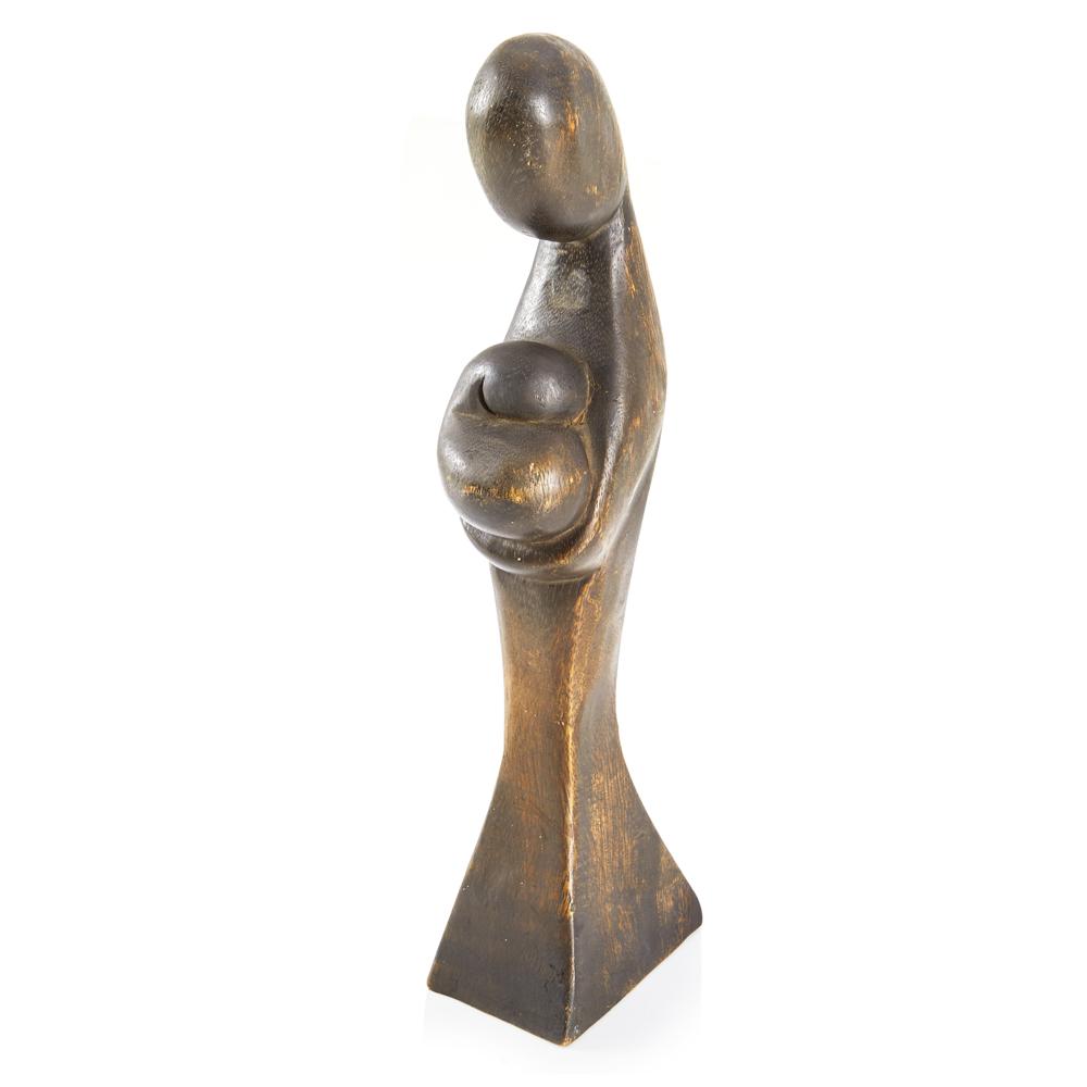 Wood Dark Mother and Child Sculpture (A+D)