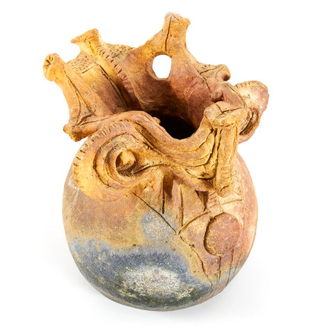 Multi-colored Raku Clay Vessel (A+D)