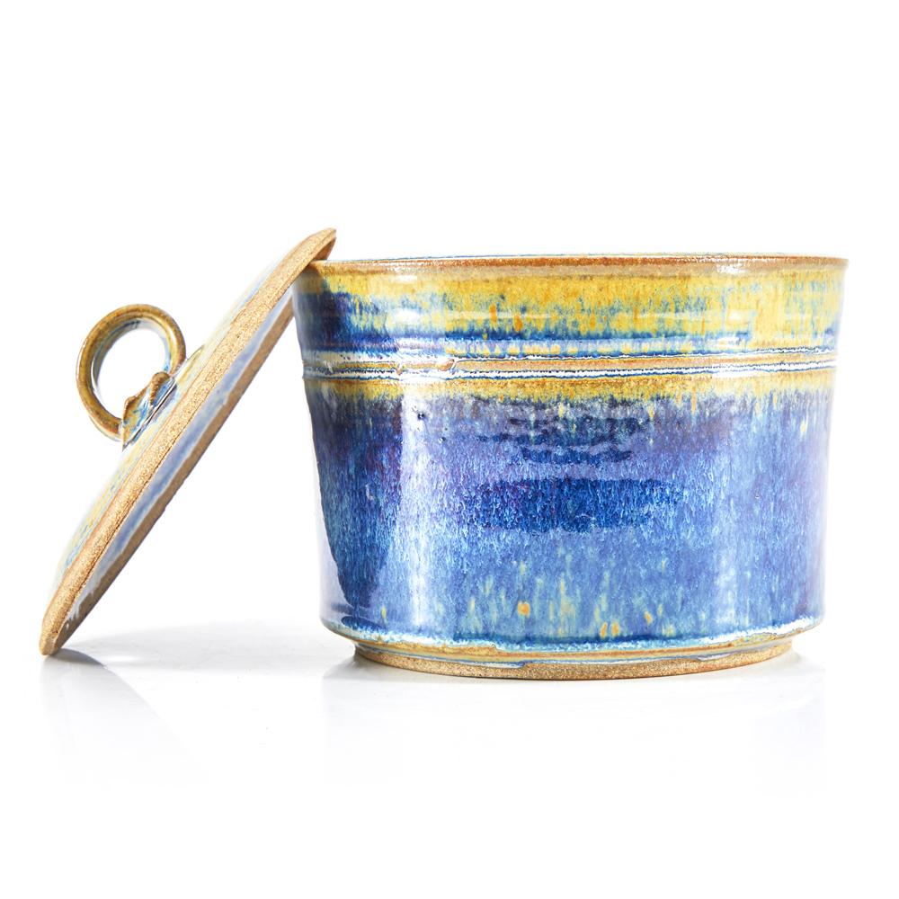 Blue and Yellow Ceramic Pot with Lid (A+D)