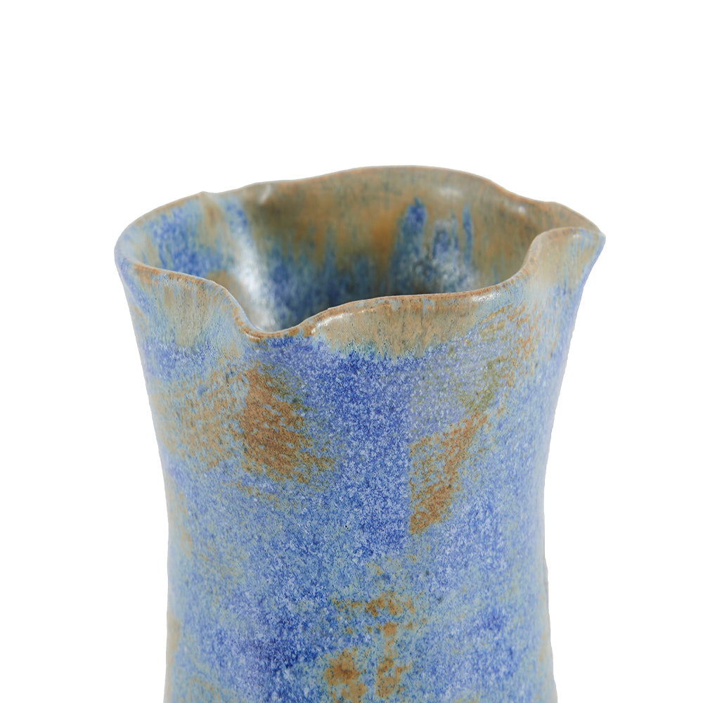 Blue Scalloped Ceramic Vase (A+D)