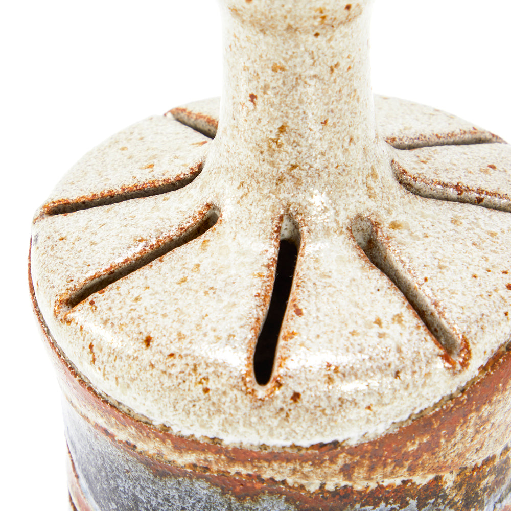 Tan Blue Brown & White Ceramic Bottle Neck Vase (A+D)