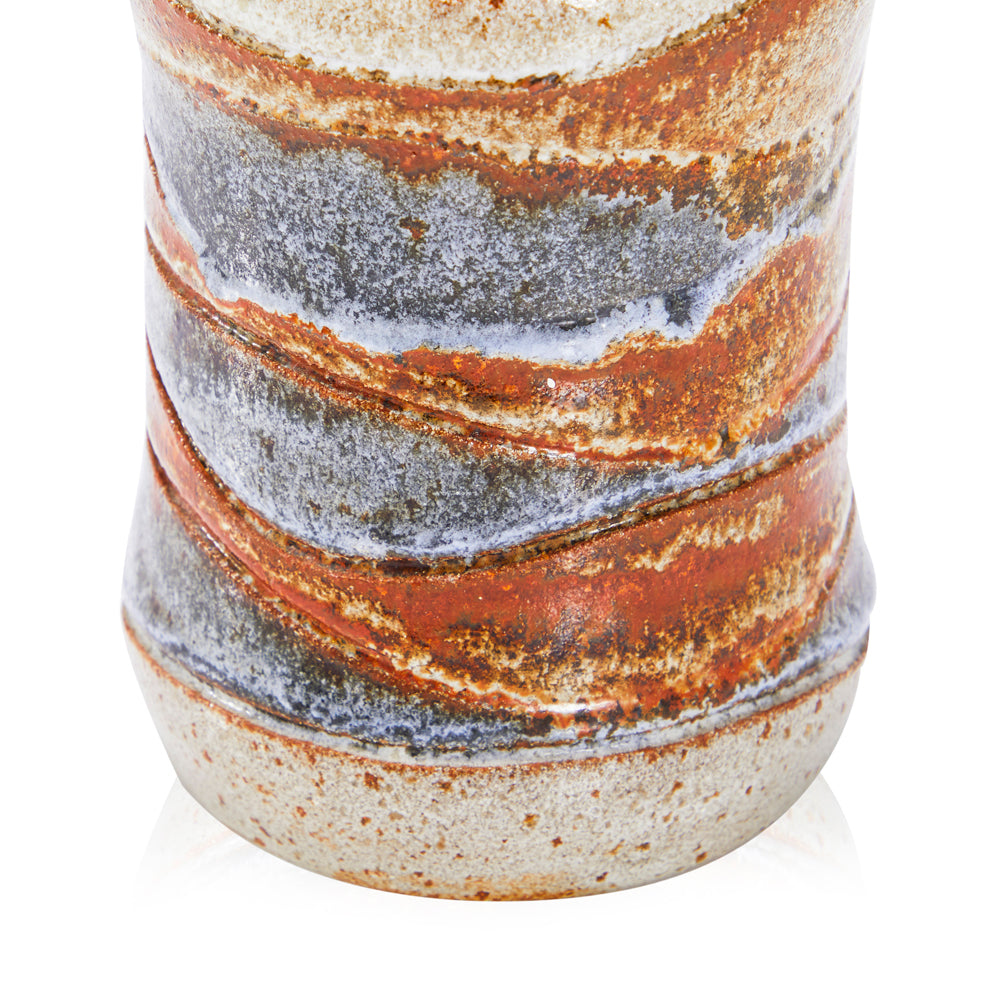 Tan Blue Brown & White Ceramic Bottle Neck Vase (A+D)