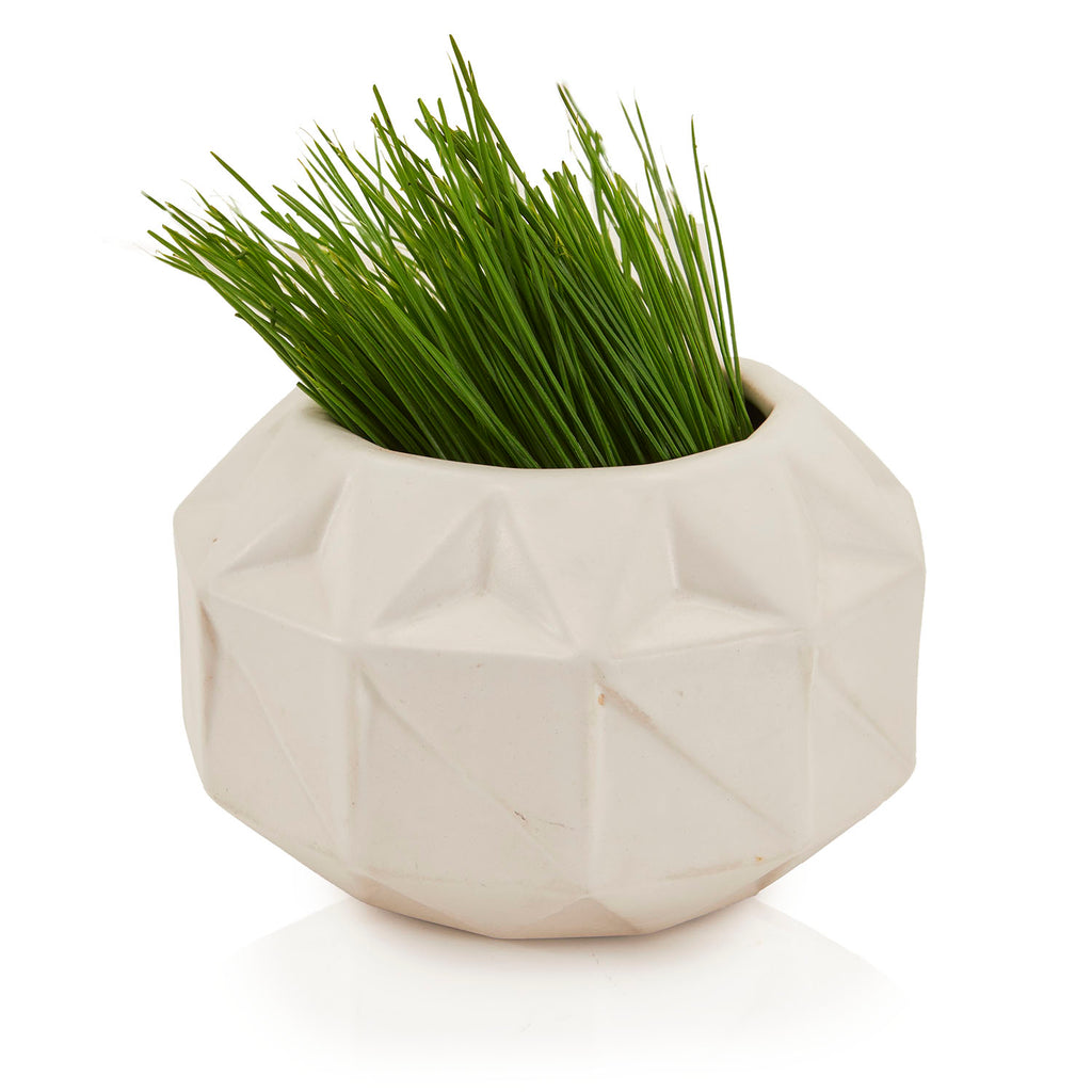 White Geometric Ceramic Planter (A+D)