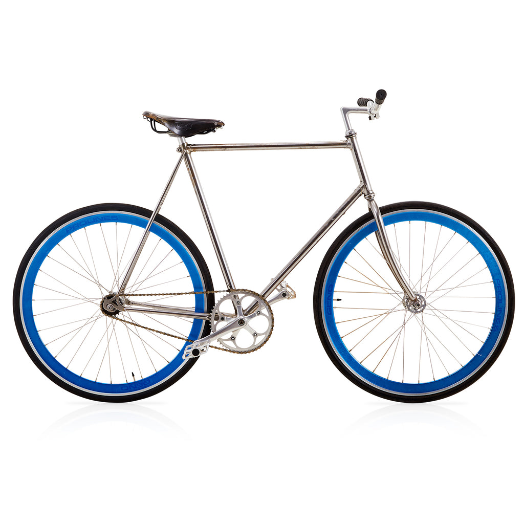 Blue and Silver Fixed-Gear Bicycle