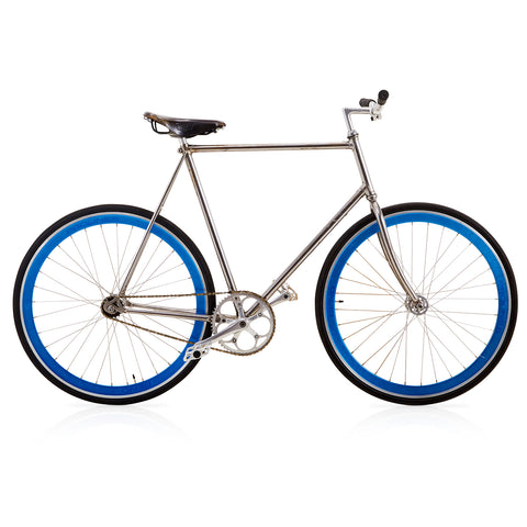 Blue and Silver Fixed-Gear Bicycle