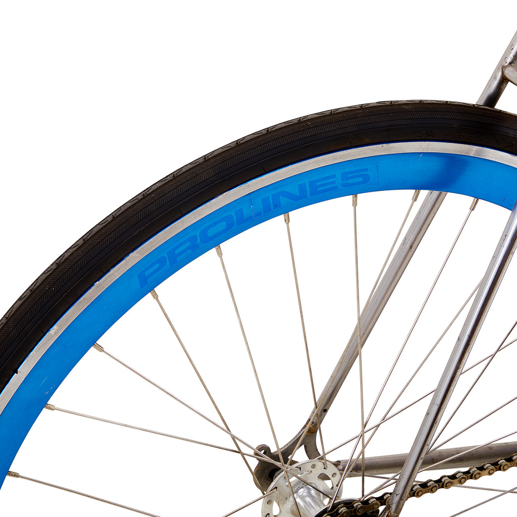 Blue and Silver Fixed-Gear Bicycle