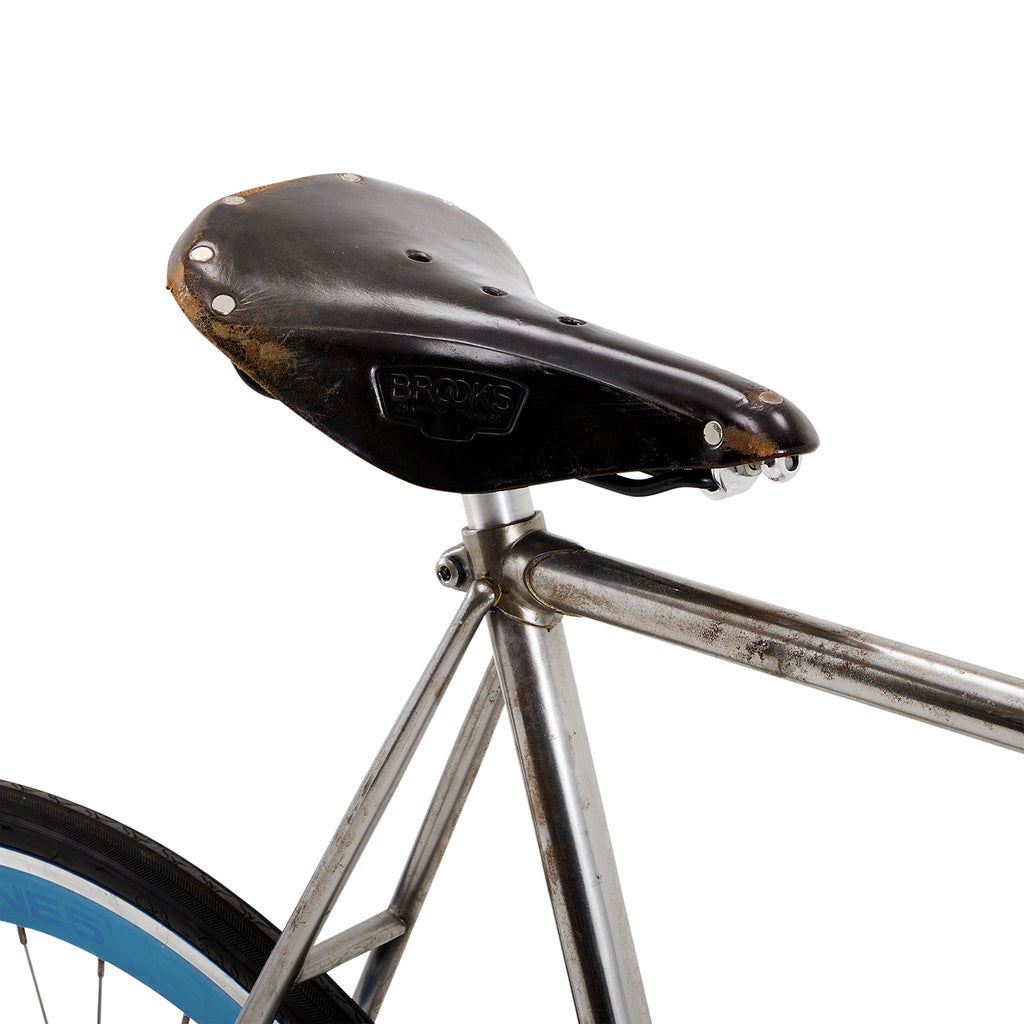 Blue and Silver Fixed-Gear Bicycle