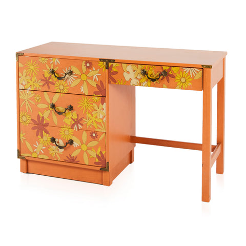 Orange Floral Vintage Bedroom Furniture Set