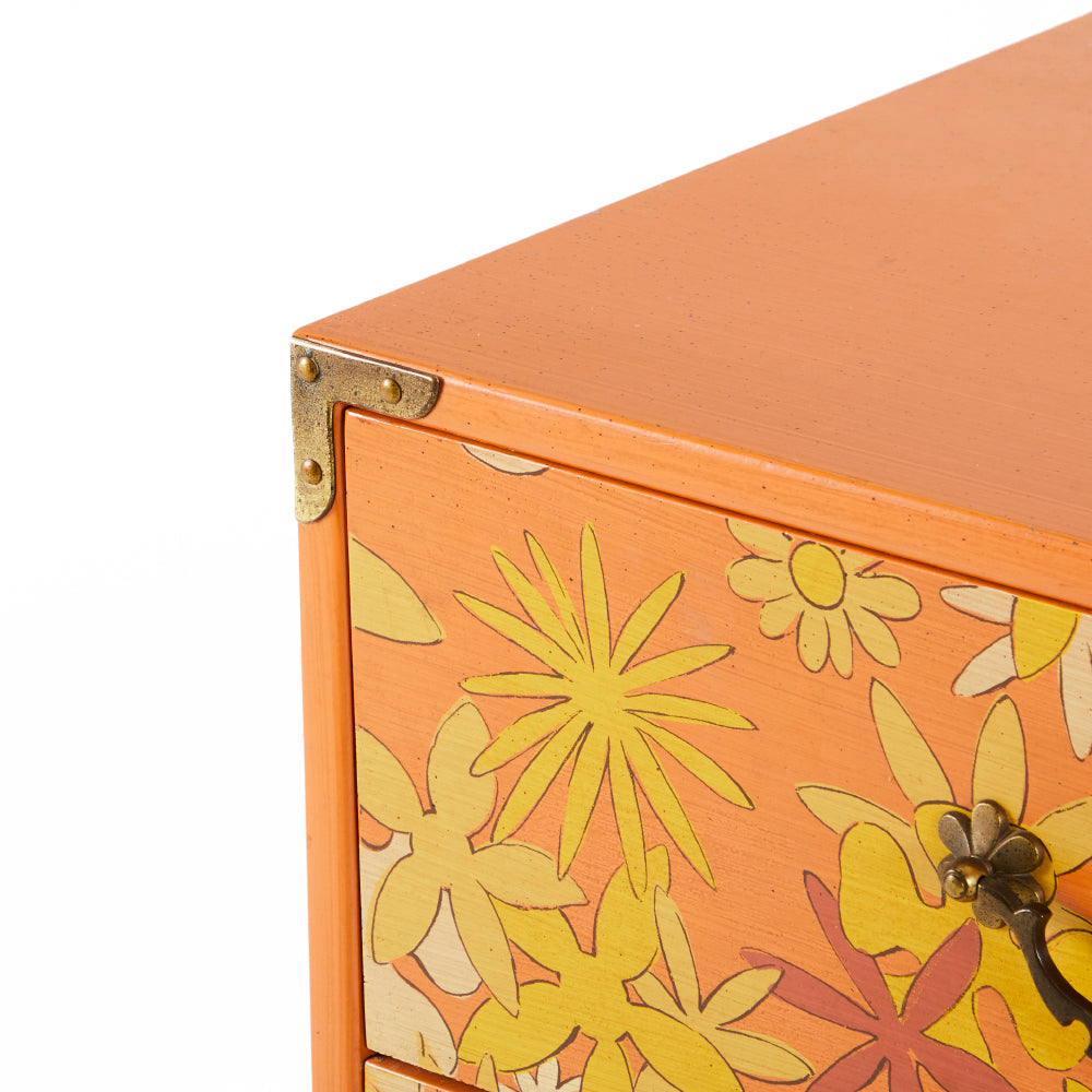 Orange Floral Vintage Bedroom Furniture Set