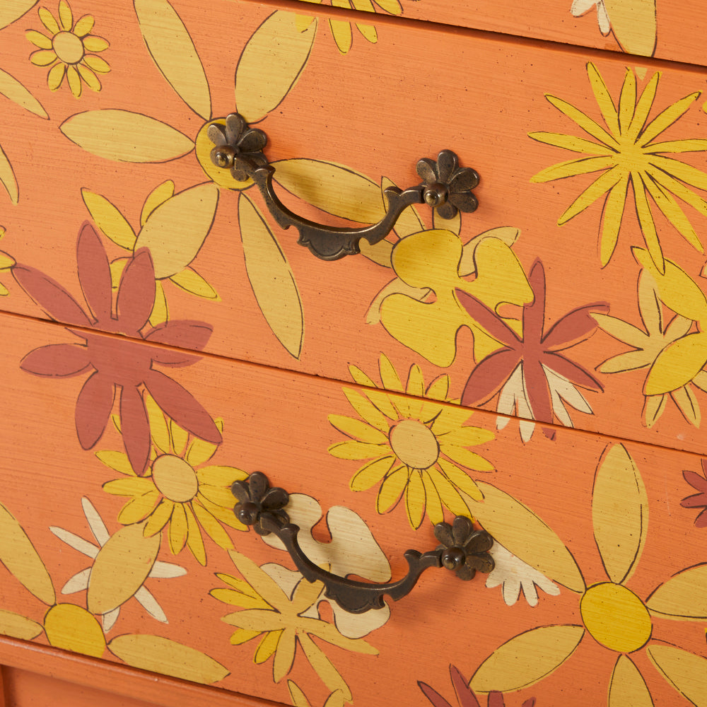 Orange Floral Vintage Bedroom Furniture Set