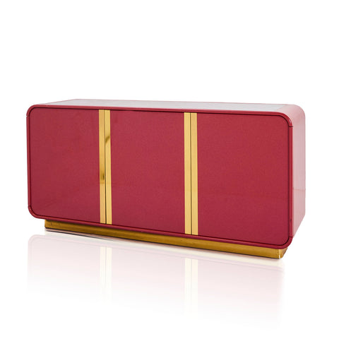 Rose Pink Lacquer Gold Trim Credenza