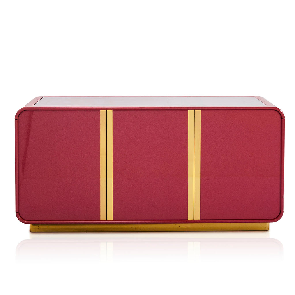 Rose Pink Lacquer Gold Trim Credenza