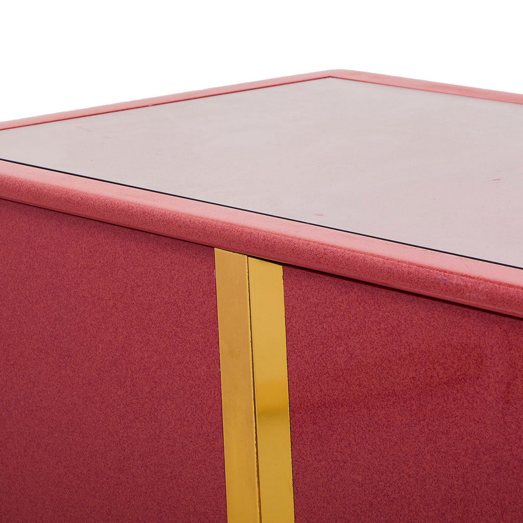 Rose Pink Lacquer Gold Trim Credenza