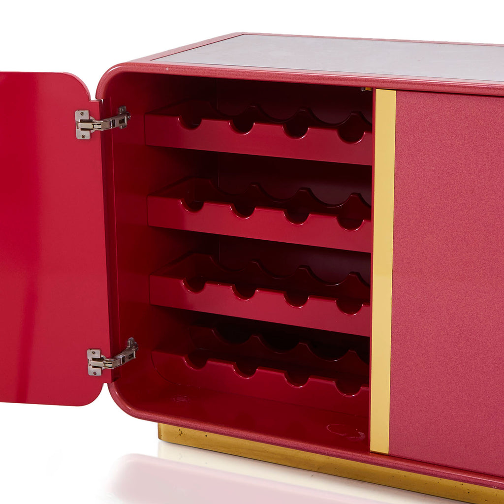 Rose Pink Lacquer Gold Trim Credenza