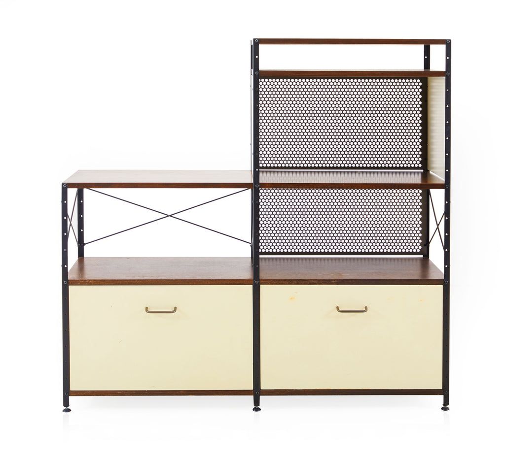 Cream and Wood 2-Level Case Study Shelving Unit