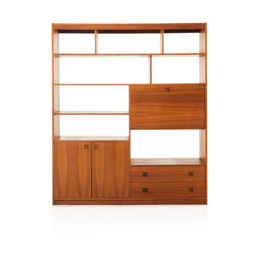 Wide Wood Bookcase Shelf Unit with Cabinets