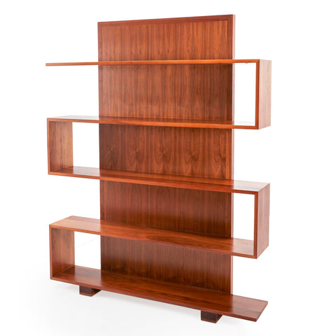 Huge Asymmetrical Wood S-Shelf Bookcase