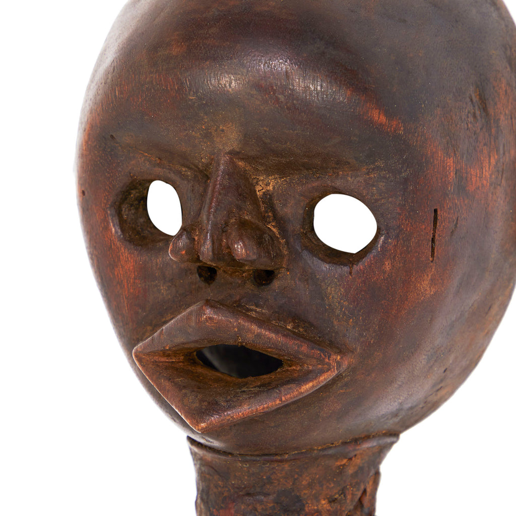 Wood Round Face and Eyes Tribal Mask