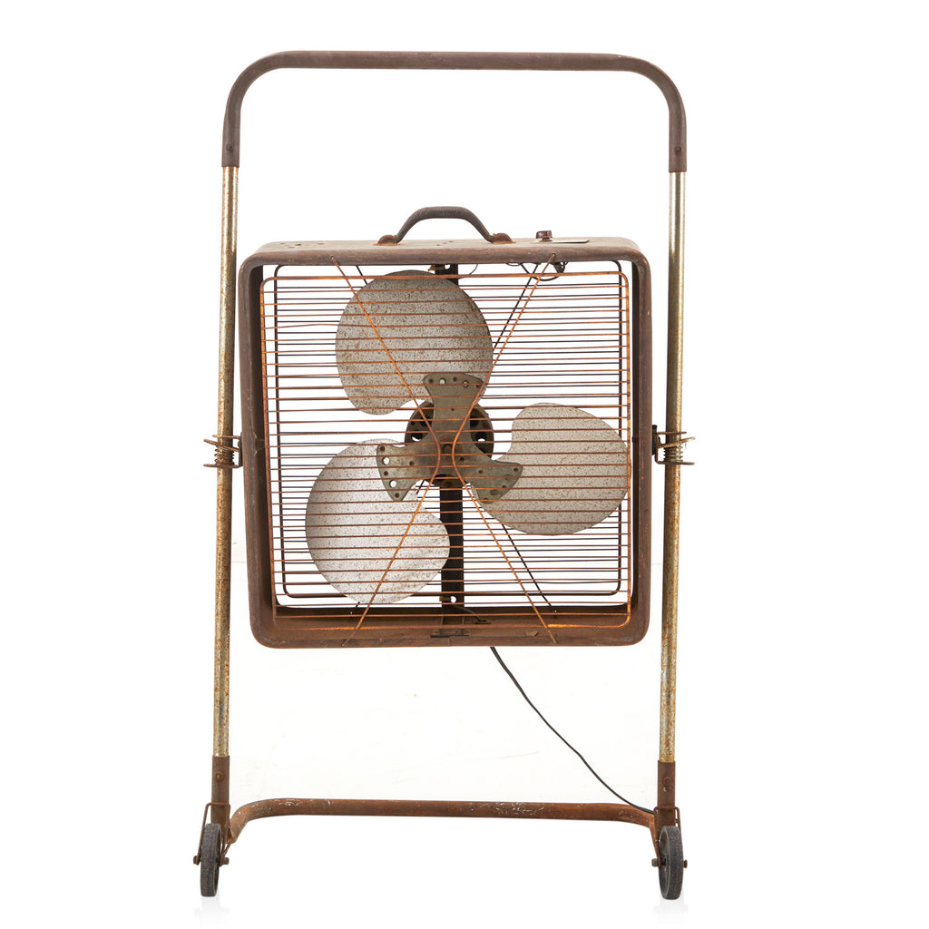 Square Vintage Grey Metal Standing Fan