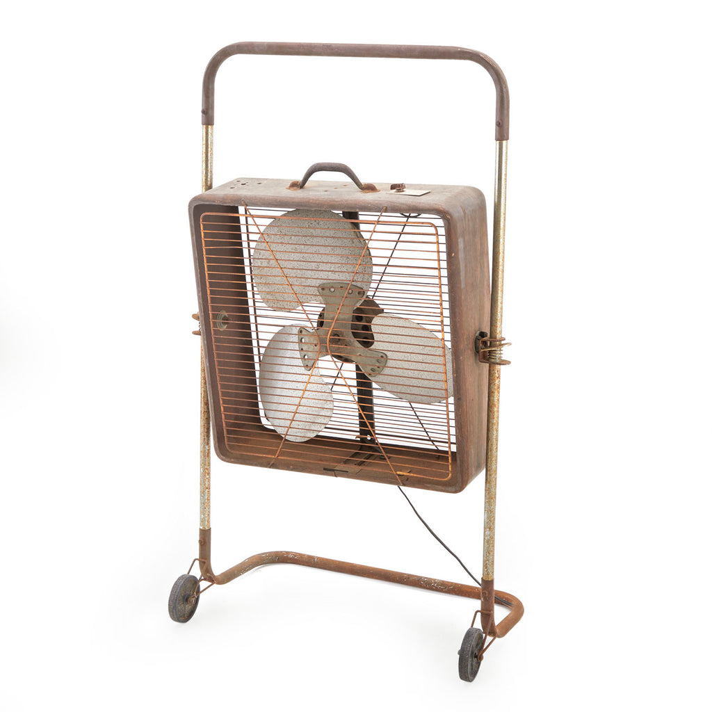 Square Vintage Grey Metal Standing Fan